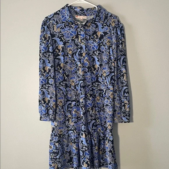 Jude Connally Dress Blue and Black Long Sleeve Patterned - Picture 1 of 4